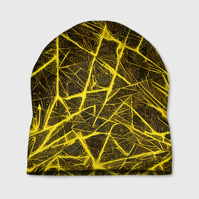 Шапка 3D с принтом Жёлтая паутина на чёрном фоне в Кировске, 100% полиэстер | универсальный размер, печать по всей поверхности изделия | 