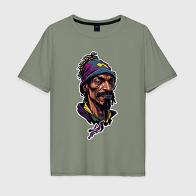 Мужская футболка хлопок Oversize с принтом Snoop dogg head в Санкт-Петербурге, 100% хлопок | свободный крой, круглый ворот, “спинка” длиннее передней части | Тематика изображения на принте: 