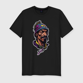 Мужская футболка хлопок Slim с принтом Snoop dogg head в Тюмени, 92% хлопок, 8% лайкра | приталенный силуэт, круглый вырез ворота, длина до линии бедра, короткий рукав | 