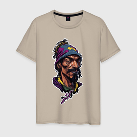 Мужская футболка хлопок с принтом Snoop dogg head в Тюмени, 100% хлопок | прямой крой, круглый вырез горловины, длина до линии бедер, слегка спущенное плечо. | 