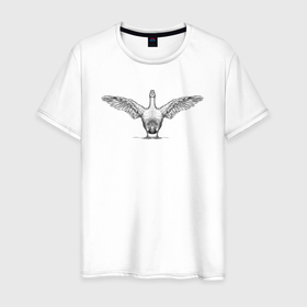 Мужская футболка хлопок с принтом Утка машет крыльями , 100% хлопок | прямой крой, круглый вырез горловины, длина до линии бедер, слегка спущенное плечо. | 