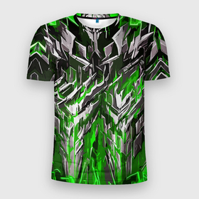 Мужская футболка 3D Slim с принтом Острый металл зелёный в Кировске, 100% полиэстер с улучшенными характеристиками | приталенный силуэт, круглая горловина, широкие плечи, сужается к линии бедра | Тематика изображения на принте: 
