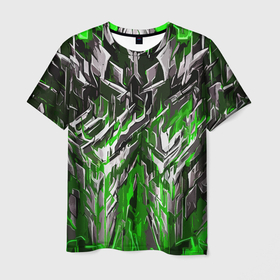 Мужская футболка 3D с принтом Острый металл зелёный в Кировске, 100% полиэфир | прямой крой, круглый вырез горловины, длина до линии бедер | 