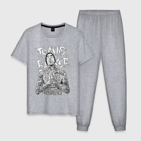 Мужская пижама хлопок с принтом Travis Barker , 100% хлопок | брюки и футболка прямого кроя, без карманов, на брюках мягкая резинка на поясе и по низу штанин
 | 