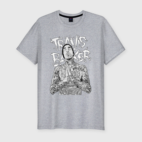 Мужская футболка хлопок Slim с принтом Travis Barker в Санкт-Петербурге, 92% хлопок, 8% лайкра | приталенный силуэт, круглый вырез ворота, длина до линии бедра, короткий рукав | 