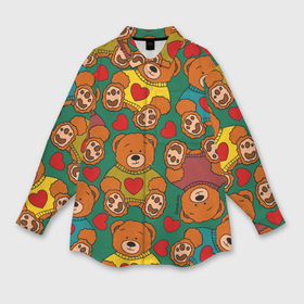 Мужская рубашка oversize 3D с принтом Игрушки мишки в цветных свитерах и сердца ,  |  | 