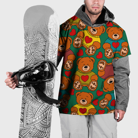 Накидка на куртку 3D с принтом Игрушки мишки в цветных свитерах и сердца в Тюмени, 100% полиэстер |  | 