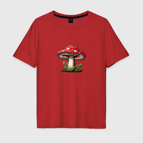 Мужская футболка хлопок Oversize с принтом Красный пятнистый гриб в Тюмени, 100% хлопок | свободный крой, круглый ворот, “спинка” длиннее передней части | Тематика изображения на принте: 