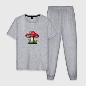 Мужская пижама хлопок с принтом Красный пятнистый гриб в Новосибирске, 100% хлопок | брюки и футболка прямого кроя, без карманов, на брюках мягкая резинка на поясе и по низу штанин
 | 