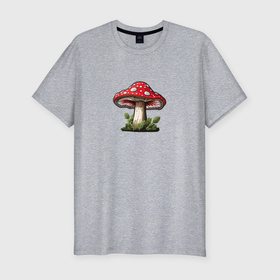 Мужская футболка хлопок Slim с принтом Красный пятнистый гриб в Тюмени, 92% хлопок, 8% лайкра | приталенный силуэт, круглый вырез ворота, длина до линии бедра, короткий рукав | Тематика изображения на принте: 