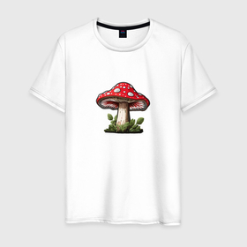 Мужская футболка хлопок с принтом Красный пятнистый гриб в Тюмени, 100% хлопок | прямой крой, круглый вырез горловины, длина до линии бедер, слегка спущенное плечо. | 