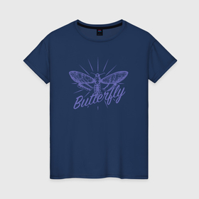 Женская футболка хлопок с принтом Бабочка изображение в Белгороде, 100% хлопок | прямой крой, круглый вырез горловины, длина до линии бедер, слегка спущенное плечо | 