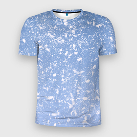 Мужская футболка 3D Slim с принтом Белые хлопья на голубом фоне в Петрозаводске, 100% полиэстер с улучшенными характеристиками | приталенный силуэт, круглая горловина, широкие плечи, сужается к линии бедра | 