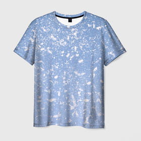 Мужская футболка 3D с принтом Белые хлопья на голубом фоне в Санкт-Петербурге, 100% полиэфир | прямой крой, круглый вырез горловины, длина до линии бедер | 
