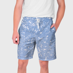 Мужские шорты 3D с принтом Белые хлопья на голубом фоне в Тюмени,  полиэстер 100% | прямой крой, два кармана без застежек по бокам. Мягкая трикотажная резинка на поясе, внутри которой широкие завязки. Длина чуть выше колен | 