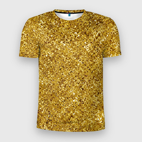 Мужская футболка 3D Slim с принтом Золотой волнистый с переливами , 100% полиэстер с улучшенными характеристиками | приталенный силуэт, круглая горловина, широкие плечи, сужается к линии бедра | 