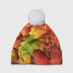 Шапка 3D c помпоном с принтом Осенние яркие кленовые листья в Тюмени, 100% полиэстер | универсальный размер, печать по всей поверхности изделия | 