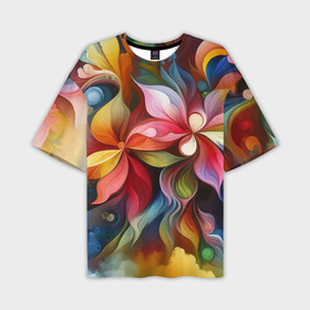 Мужская футболка oversize 3D с принтом Яркие тропические цветы   живопись в Санкт-Петербурге,  |  | Тематика изображения на принте: 