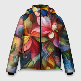 Мужская зимняя куртка 3D с принтом Яркие тропические цветы   живопись в Новосибирске, верх — 100% полиэстер; подкладка — 100% полиэстер; утеплитель — 100% полиэстер | длина ниже бедра, свободный силуэт Оверсайз. Есть воротник-стойка, отстегивающийся капюшон и ветрозащитная планка. 

Боковые карманы с листочкой на кнопках и внутренний карман на молнии. | 