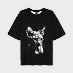 Мужская футболка oversize 3D с принтом Кот сфинкс с другой планеты на черном фоне в Санкт-Петербурге,  |  | 