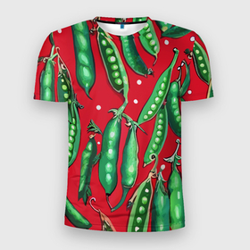 Мужская футболка 3D Slim с принтом Стручки зеленого гороха паттерн в Петрозаводске, 100% полиэстер с улучшенными характеристиками | приталенный силуэт, круглая горловина, широкие плечи, сужается к линии бедра | 