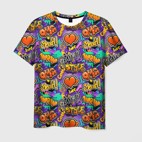 Мужская футболка 3D с принтом Graffiti style , 100% полиэфир | прямой крой, круглый вырез горловины, длина до линии бедер | 