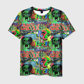 Мужская футболка 3D с принтом Graffiti rap , 100% полиэфир | прямой крой, круглый вырез горловины, длина до линии бедер | 