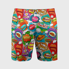 Мужские шорты спортивные с принтом Bang Boom Ouch pop art pattern в Кировске,  |  | Тематика изображения на принте: 