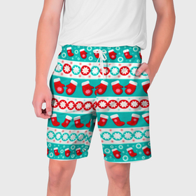 Мужские шорты 3D с принтом Рождество паттерн в Екатеринбурге,  полиэстер 100% | прямой крой, два кармана без застежек по бокам. Мягкая трикотажная резинка на поясе, внутри которой широкие завязки. Длина чуть выше колен | 