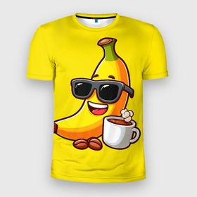 Мужская футболка 3D Slim с принтом Кофейный банан , 100% полиэстер с улучшенными характеристиками | приталенный силуэт, круглая горловина, широкие плечи, сужается к линии бедра | 