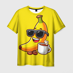 Мужская футболка 3D с принтом Кофейный банан в Курске, 100% полиэфир | прямой крой, круглый вырез горловины, длина до линии бедер | 