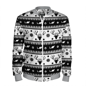Мужской бомбер 3D с принтом Новогодний свитер с оленями в Белгороде, 100% полиэстер | застегивается на молнию, по бокам два кармана без застежек, по низу бомбера и на воротнике - эластичная резинка | Тематика изображения на принте: 