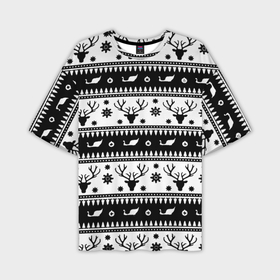 Мужская футболка oversize 3D с принтом Новогодний свитер с оленями ,  |  | 