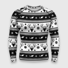 Мужской рашгард 3D с принтом Новогодний свитер с оленями в Курске,  |  | Тематика изображения на принте: 