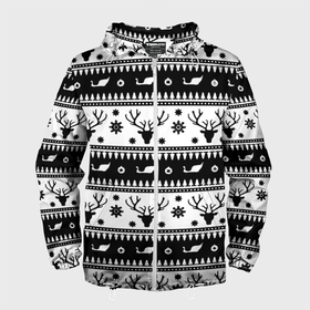 Мужская ветровка 3D с принтом Новогодний свитер с оленями в Санкт-Петербурге, 100% полиэстер | подол и капюшон оформлены резинкой с фиксаторами, два кармана без застежек по бокам, один потайной карман на груди | 
