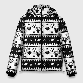 Мужская зимняя куртка 3D с принтом Новогодний свитер с оленями в Белгороде, верх — 100% полиэстер; подкладка — 100% полиэстер; утеплитель — 100% полиэстер | длина ниже бедра, свободный силуэт Оверсайз. Есть воротник-стойка, отстегивающийся капюшон и ветрозащитная планка. 

Боковые карманы с листочкой на кнопках и внутренний карман на молнии. | Тематика изображения на принте: 