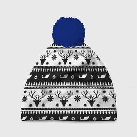 Шапка 3D c помпоном с принтом Новогодний свитер с оленями в Екатеринбурге, 100% полиэстер | универсальный размер, печать по всей поверхности изделия | 