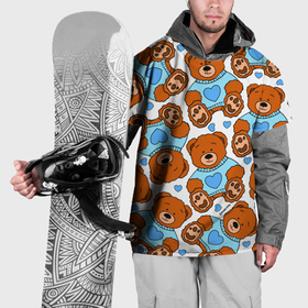 Накидка на куртку 3D с принтом Мишки игрушки в голубых свитерах  и сердечки в Тюмени, 100% полиэстер |  | 