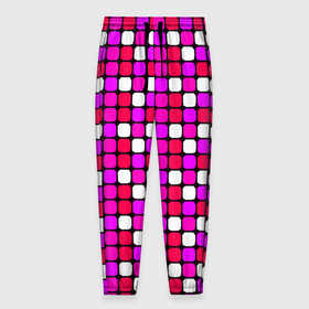 Мужские брюки 3D с принтом Розовые и белые квадраты в Курске, 100% полиэстер | манжеты по низу, эластичный пояс регулируется шнурком, по бокам два кармана без застежек, внутренняя часть кармана из мелкой сетки | 