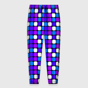 Мужские брюки 3D с принтом Фиолетовые, синие и белые квадраты в Курске, 100% полиэстер | манжеты по низу, эластичный пояс регулируется шнурком, по бокам два кармана без застежек, внутренняя часть кармана из мелкой сетки | 