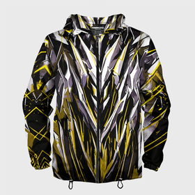 Мужская ветровка 3D с принтом Острый металл жёлтый в Екатеринбурге, 100% полиэстер | подол и капюшон оформлены резинкой с фиксаторами, два кармана без застежек по бокам, один потайной карман на груди | 