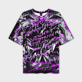 Мужская футболка oversize 3D с принтом Инопланетный текст фиолетовый в Санкт-Петербурге,  |  | Тематика изображения на принте: 