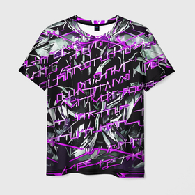 Мужская футболка 3D с принтом Инопланетный текст фиолетовый , 100% полиэфир | прямой крой, круглый вырез горловины, длина до линии бедер | 