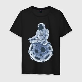 Мужская футболка хлопок с принтом Медитация на луне в Кировске, 100% хлопок | прямой крой, круглый вырез горловины, длина до линии бедер, слегка спущенное плечо. | 