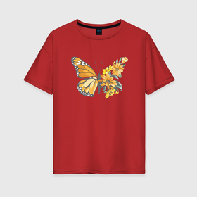 Женская футболка хлопок Oversize с принтом Цветы и бабочка в Новосибирске, 100% хлопок | свободный крой, круглый ворот, спущенный рукав, длина до линии бедер
 | 
