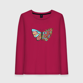 Женский лонгслив хлопок с принтом Бабочка цветы крылья , 100% хлопок |  | 