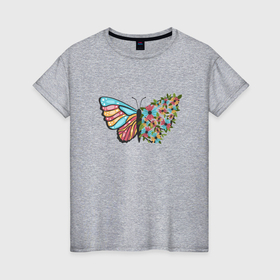 Женская футболка хлопок с принтом Бабочка цветы крылья , 100% хлопок | прямой крой, круглый вырез горловины, длина до линии бедер, слегка спущенное плечо | 
