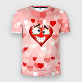 Мужская футболка 3D Slim с принтом Влюбленный взляд сердца в Новосибирске, 100% полиэстер с улучшенными характеристиками | приталенный силуэт, круглая горловина, широкие плечи, сужается к линии бедра | Тематика изображения на принте: 