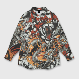 Мужская рубашка oversize 3D с принтом Самурай дракон и тигр в Курске,  |  | Тематика изображения на принте: 