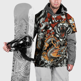 Накидка на куртку 3D с принтом Самурай дракон и тигр в Курске, 100% полиэстер |  | Тематика изображения на принте: 